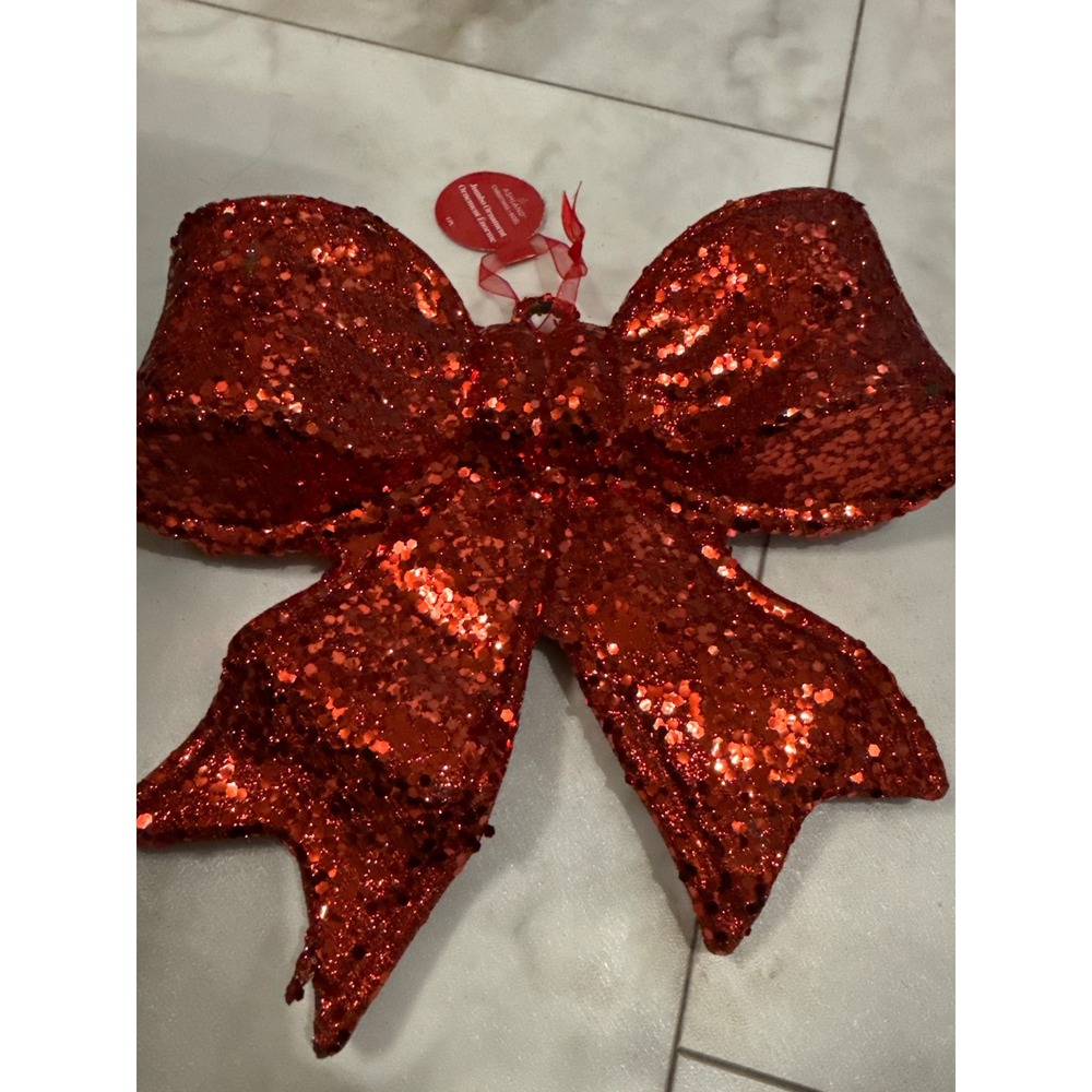 Ashland Christmas Noel Jumbo Red Glitter Bow Ornament 789704 Holiday Decor